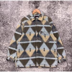 Vintage Rusty Surfboard Shirt Large Mens Aztec Print Heavy Button Shacket